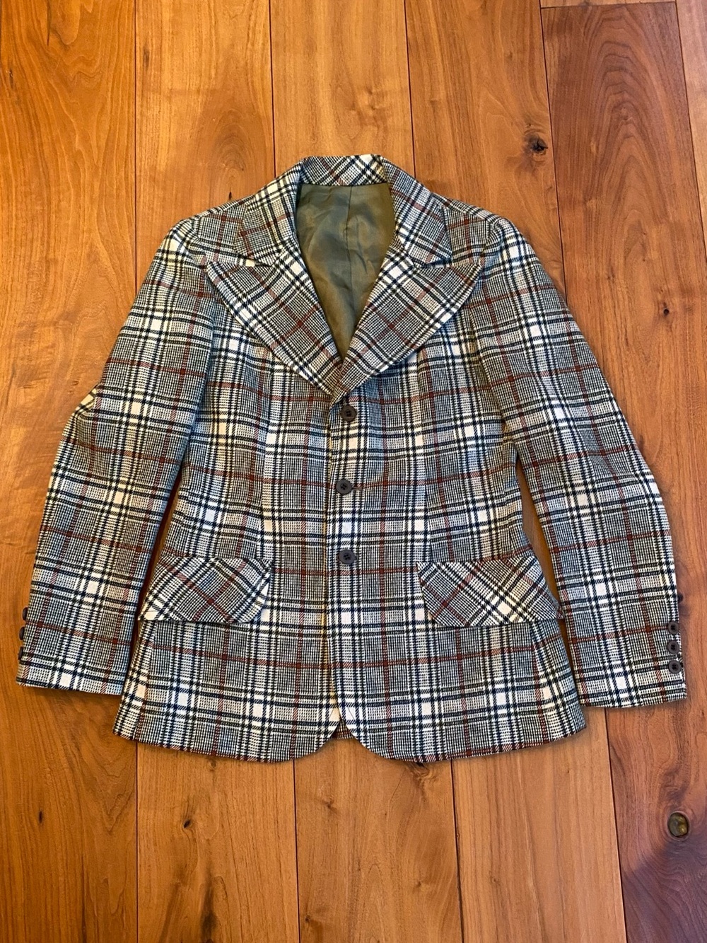 Plaid Wool-Blend Women's Blazer in Green and Cream